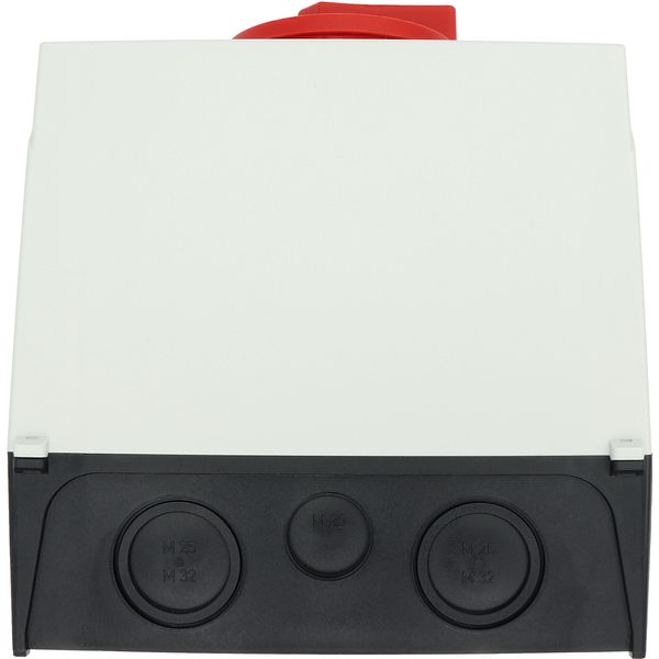 T5B-4-15682/I4/SVB Main switch, T5B, 63 A, surface mounting, 4 contact unit(s), 6 pole, 1 N/O, 1 N/C, Emergency switching off function, With red rotary handle and yellow image 25