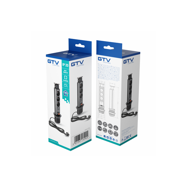 Furniture socket, Ø60 mm, 3xSHUKO, 2xUSB-A 2.1A, cable 1.8 m, black image 3