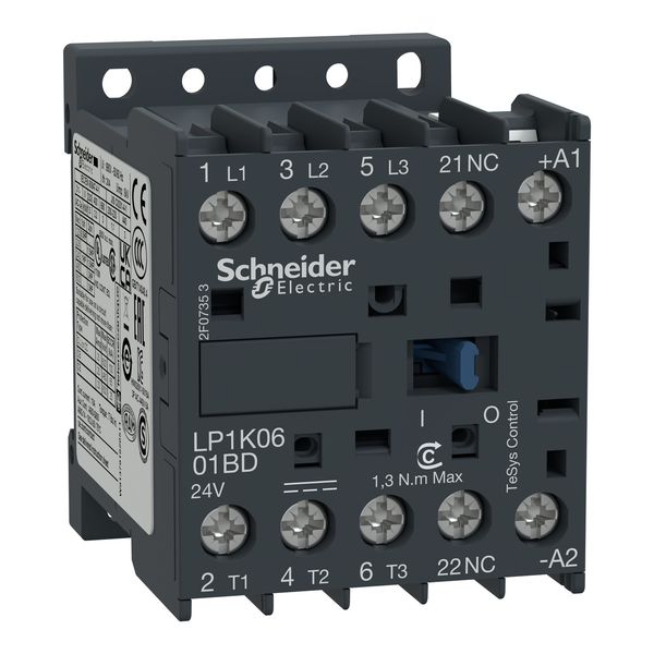 Contactor, TeSys K, 3P, AC-3, lt or eq to 440V, 9A, 1 NC aux, 125VDC coil image 1