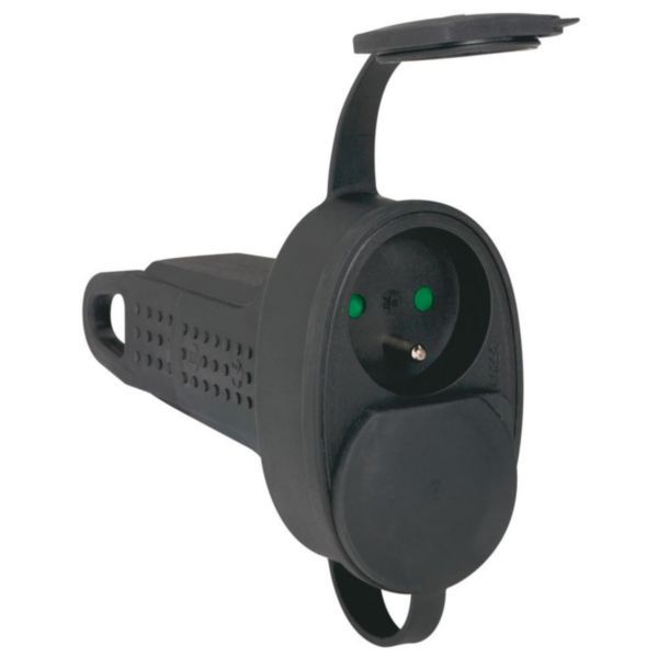 Rubber extender 2 sockets 2P+T 16A IP44 IK08 with suspension ring image 1