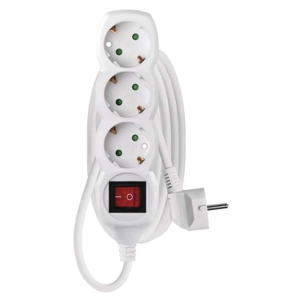 Extension Cord 2 m / 3 sockets / switch / white / PVC / 1 mm2 image 1