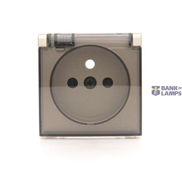 Cover for single socket outlet with earthing IP44 - transparent flap, Gold matt, metalic image 1