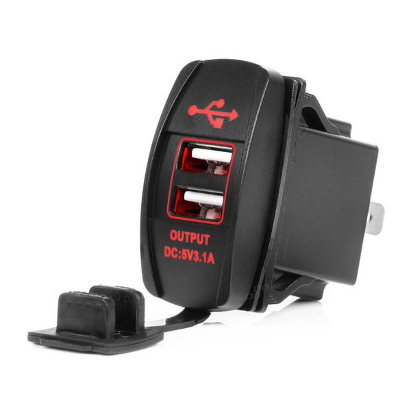 Boat Shaped Waterproof Phone Charger with RED LED Backlight 2xUSB 12/24V AMIO-04228 image 1