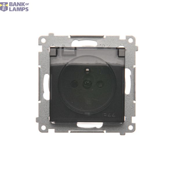 IP44 single socket outlet without frame seal - transparent flap, (module), 16A, 250V, Screw, anthracite, metalic image 1