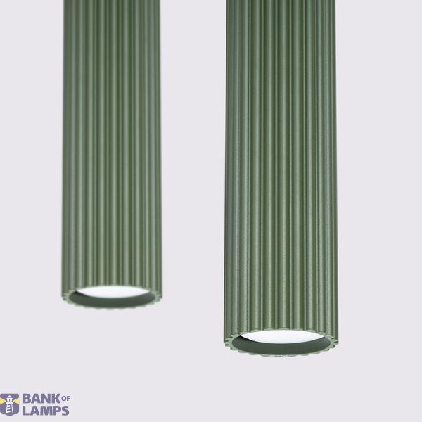 HANGING LAMP WITH TWO HANGS AND GREEN GROOVED LAMPSHADES, CARBON SERIES image 10
