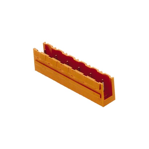 PCB plug-in connector, male header, open side, THT solder connection, 7.62 mm, Number of poles: 5, 180°, Solder pin length (l): 3.2 mm, tinned, orange, Box image 1