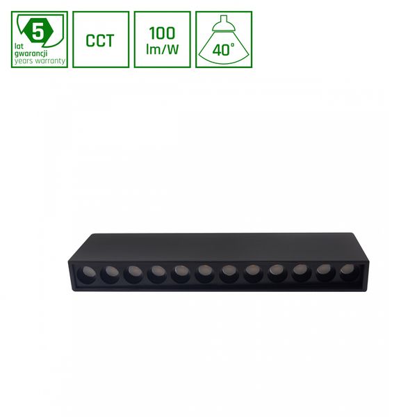 GRID S OPRAWA PODTYNKOWA 12W CCT 230V 40st IP20 222x26x61mm CZARNY 5 LAT GW. SPECTRUM image 1