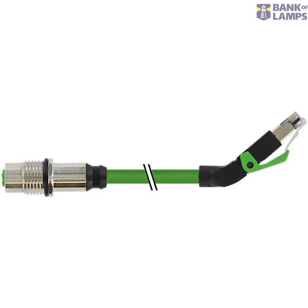 M12 fem. recept. D-cod. rear / RJ45 male 90° up PUR 1x4xAWG22  gn 0.6m image 1