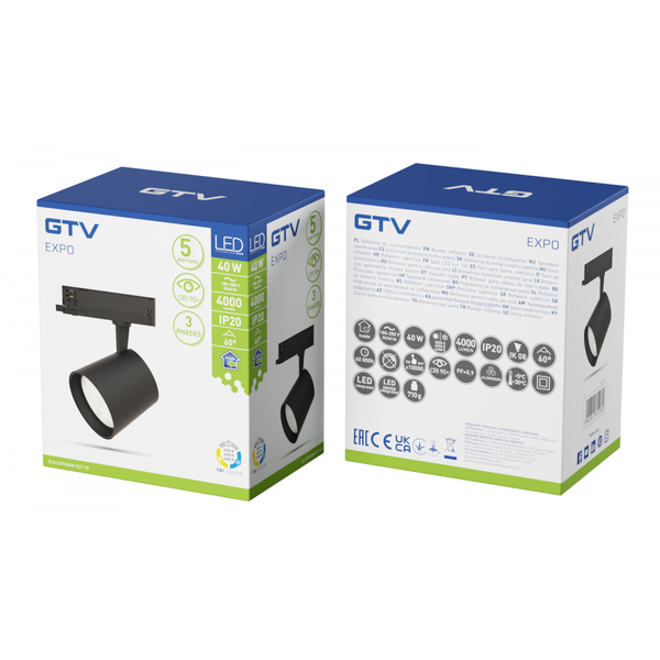 EXPO Track Spotlight, LED, 40W, 4000lm, CCT, AC180-250V, 60°, CRI90+, black image 1