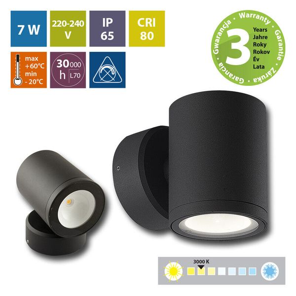 Verona R LED lamp, 7W, 3000K, IP65, black color image 1