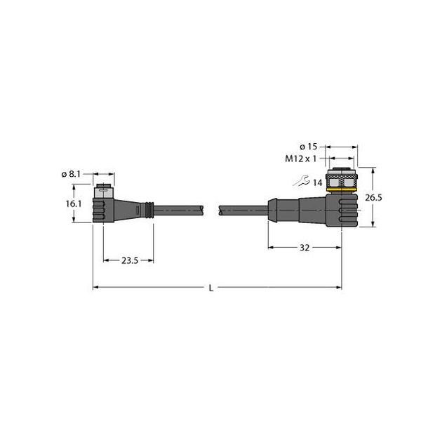 Actuator and Sensor Cable, PUR Extension Cable   PKW4S-0.3-WKC4.4T/TXL image 1