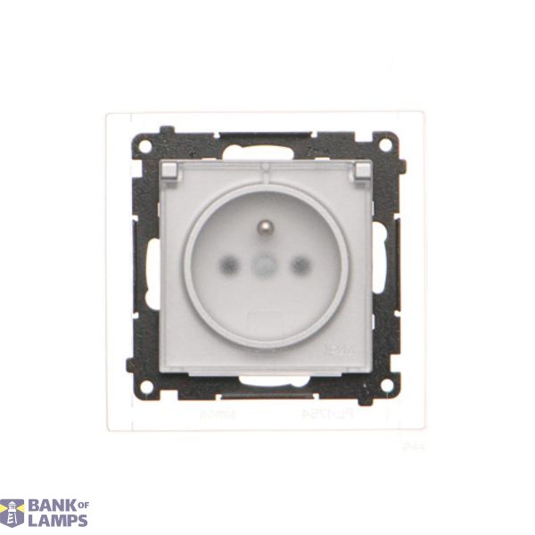 IP44 single socket outlet with frame seal - transparent flap, module, 16A, quick connection, matt aluminum image 1
