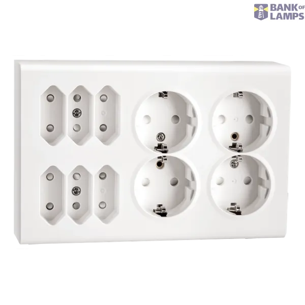 OUTLET SURFACE MOUNTED 4+6 EURO W/EARTH WHITE 6-PACK image 1