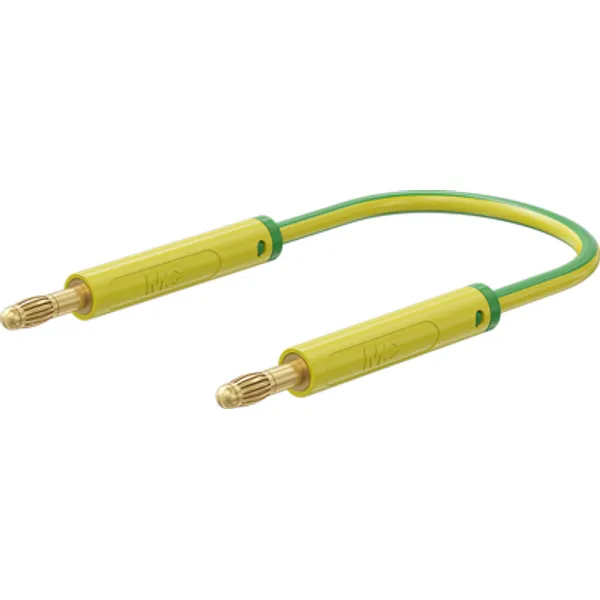 Measuring lead with (4 mm lamella plug, straight) to (4 mm lamella plug, straight), 1 m, yellow/green, PVC, 1.0 mm², 64.1071-10020 image 1