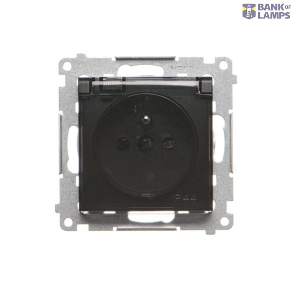IP44 single socket outlet without frame seal - transparent flap, (module), 16A, 250V, Screw, black matt image 1