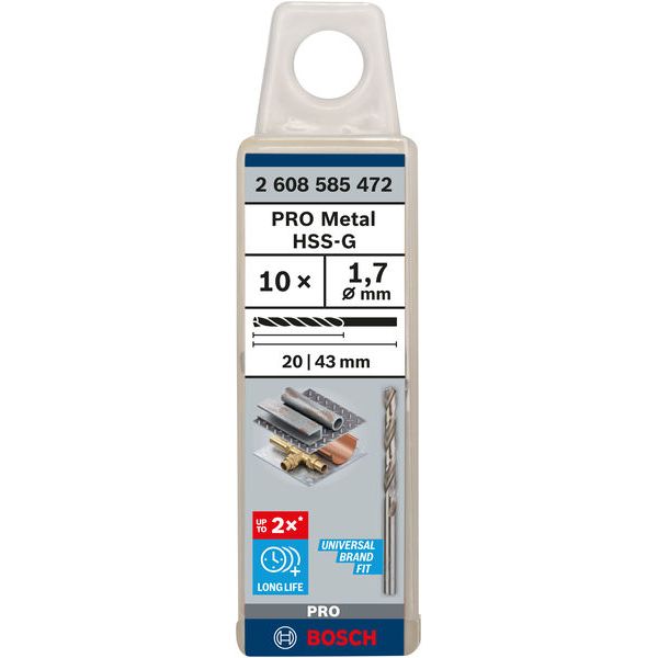 Metal drill bits HSS-G, DIN 338 1,7 x 20 x 43 mm 10 pcs. image 1