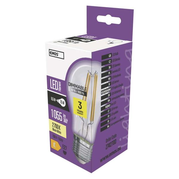 LED bulb Filament A60 / E27 / 8.5 W (75 W) / 1 055 lm / warm white / dimmable image 1