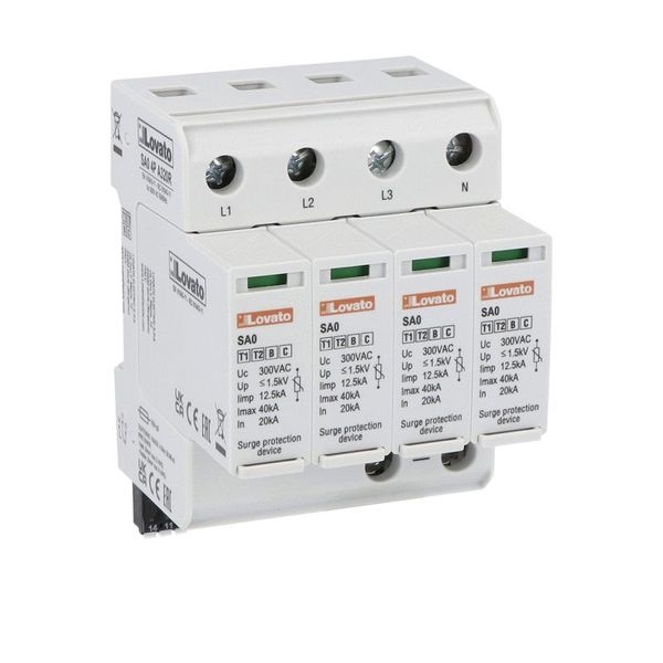 Surge protection device type 1 and 2 with plug-in cartridge, IEC impulse current Iimp (10/350μs) 12.5kA per pole, 4P. With remote contact image 1