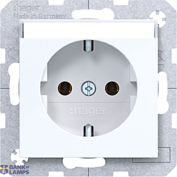 SCHUKO wall socket, text field, plug-in type, A.x/C.x, light white glass image 1