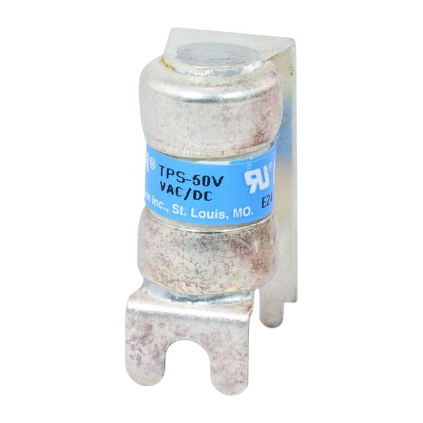 Eaton Bussmann series TPS telecommunication fuse, Vertical PCB tab, 170 Vdc, 50A, 100 kAIC, Non Indicating, Current-limiting, Non-indicating, Glass melamine tube, Silver-plated brass ferrules image 14