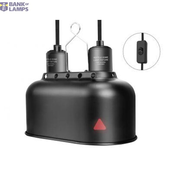 Dual Heat Lamp Fixture,  Aluminum Reflector Shade,  Black, Max 150 W, 38.99 × 17.78cm image 1