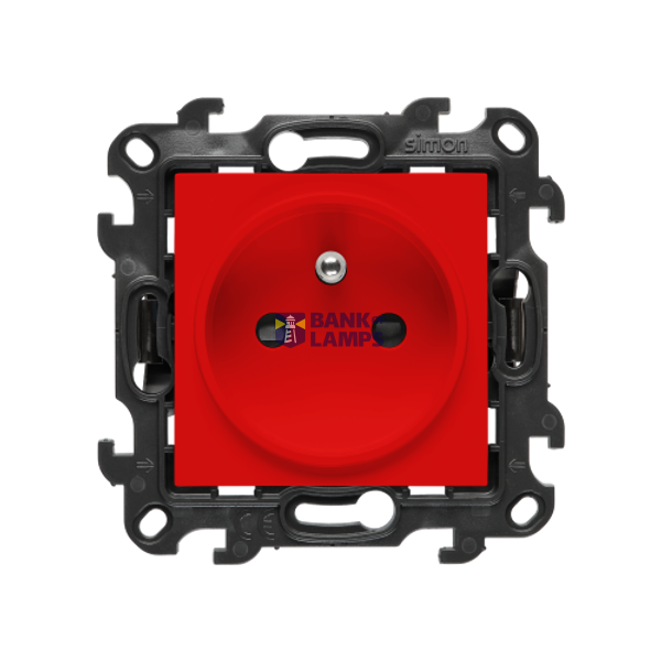 Socket outlet with earthing and shutters, Push In system, (module), Simon 24, IP20, 16A, red image 1