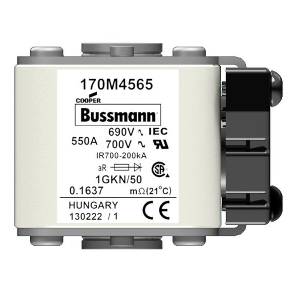 Fuse-link, high speed, 630 A, AC 690 V, size 1, 53 x 69 x 51 mm, aR, IEC, UL, single indicator image 2