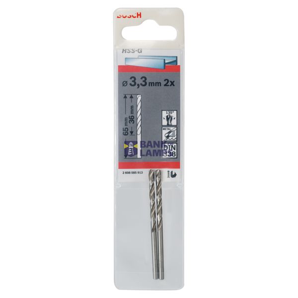 Metal drill bits HSS-G, DIN 338 3,3 x 36 x 65 mm 2 pcs. image 2
