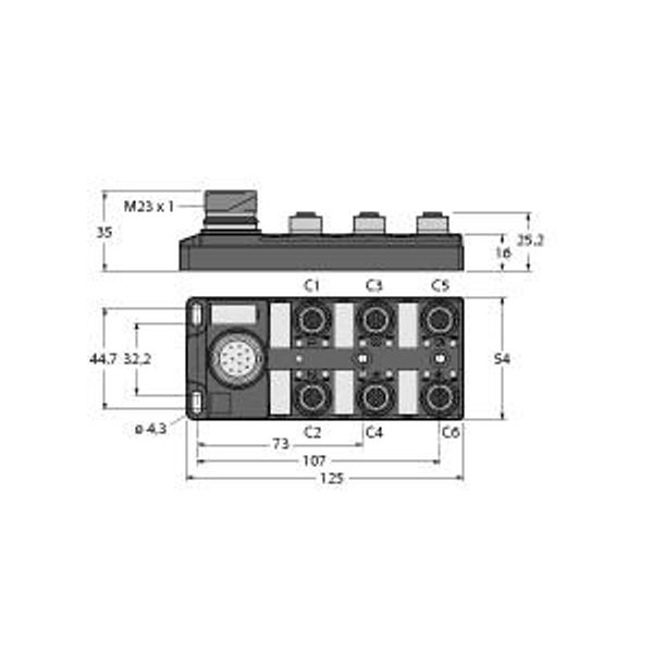 Passive actuator/sensor junction box, M12 x 1 6-port, with male M23 for incoming line   TB-6M12-4P2-CS12T image 1