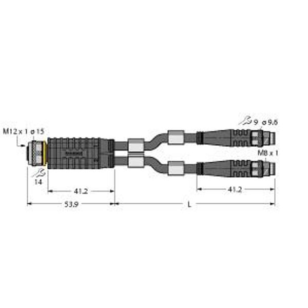 2-Way Splitter Y-Splitter with Cable, Female M12 × 1 - 2x Male M8 × 1   VBRK4.4-2PSG3M-1/1/TEL image 1