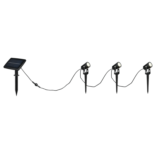 Obidos hybrid solar LED spotlight 3-pc matt black rechargeable dusk sensor 4000K image 1