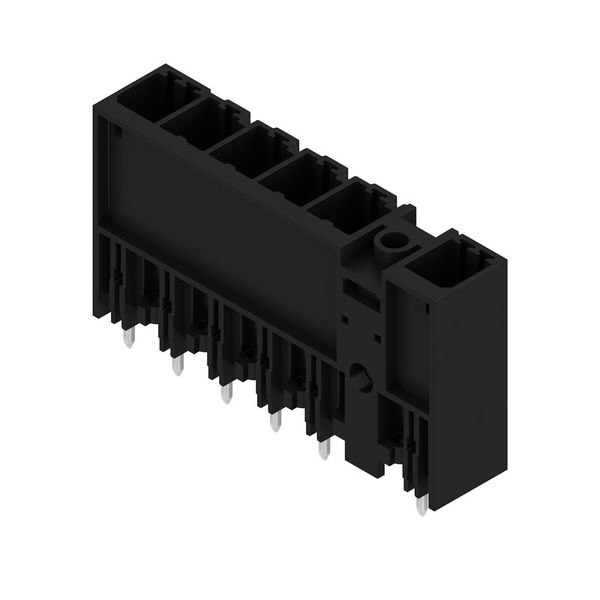 PCB plug-in connector, male header, closed side, Middle flange, THT solder connection, 7.62 mm, Number of poles: 6, 180°, Solder pin length (l): 3.5 mm, tinned, black, Box image 2