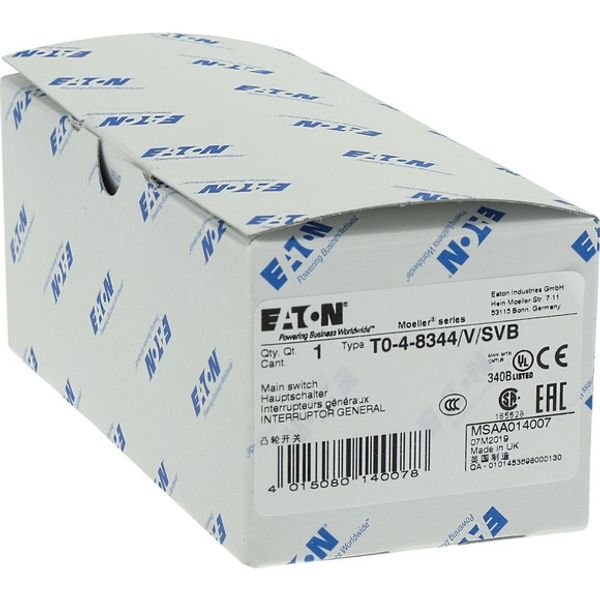 T0-4-8344/IVS On-Off switch, T0, 20 A, service distribution board mounting, 4 contact unit(s), 8-pole, with black thumb grip and front plate image 6