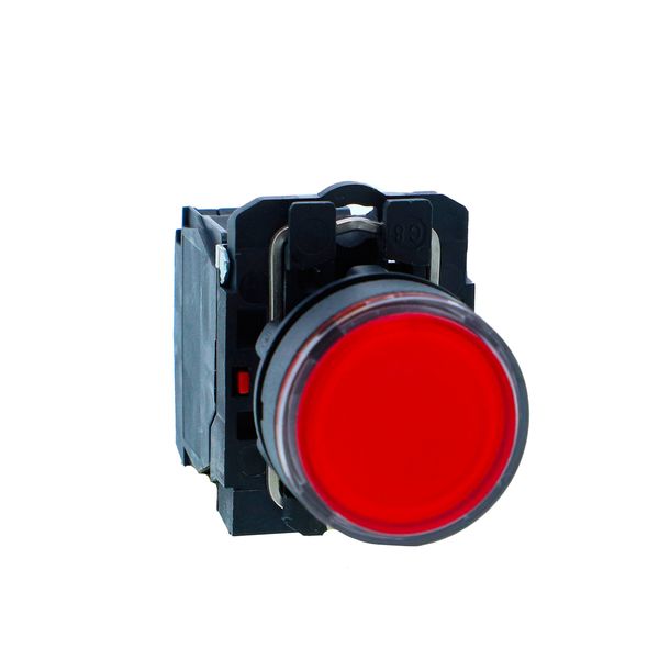 Illuminated pushbutton, Harmony XB5N XB7N, plastic, flush, red, 22mm, spring return, 24V AC DC, 1 NC image 1
