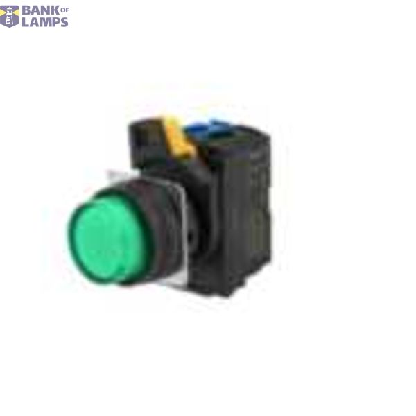 Pushbutton A22NL 22 dia., bezel plastic, projected, momentary, cap color transparent green, LED green, 1NO1NC, 200-240 VAC A2223123B image 1