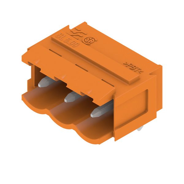 PCB plug-in connector, male header, Dovetails for fixing blocks, THT solder connection, 5.00 mm, Number of poles: 3, 90°, Solder pin length (l): 3.2 mm, tinned, orange, Box image 4
