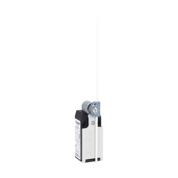 Limit switch, K series, adjustable roller lever, 1 bottom cable entry. Dimensions to EN 50047, plastic body, contacts 1NO+1NC snap action. Plastic rod image 1