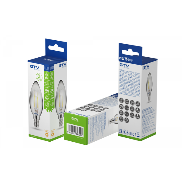 LED Bulb E14, C35, 4 W, 200 lm, 1800K, AC220-240V, 360°, FILAMENT gray image 3