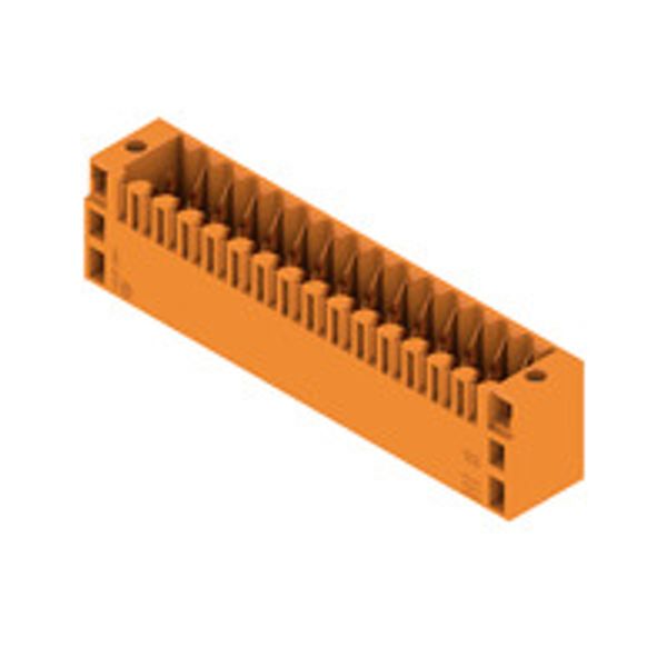 PCB plug-in connector, male header, Flange, THT solder connection, 3.50 mm, Number of poles: 30, 180°, Solder pin length (l): 3.5 mm, Gold-plated, orange, Box image 1