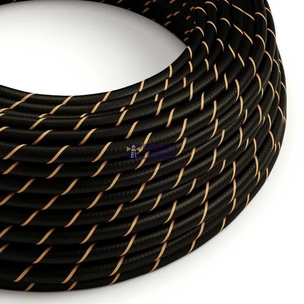Glossy Black and Gold Vertigo Textile Cable - The Original Creative-Cables - ERM42 round 2x0.75mm / 3x0.75mm image 1