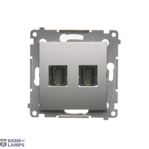 HDMI double socket, Silver matt, metalic image 1
