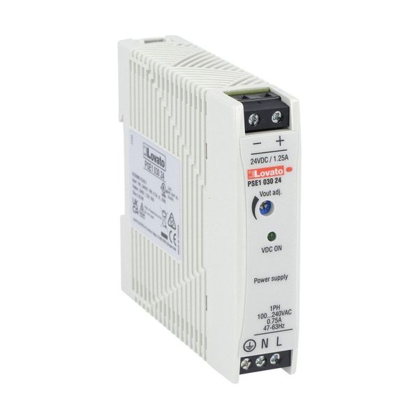 Compact DIN rail switching power supply, single-phase. 24VDC, 1.25A/30W image 1