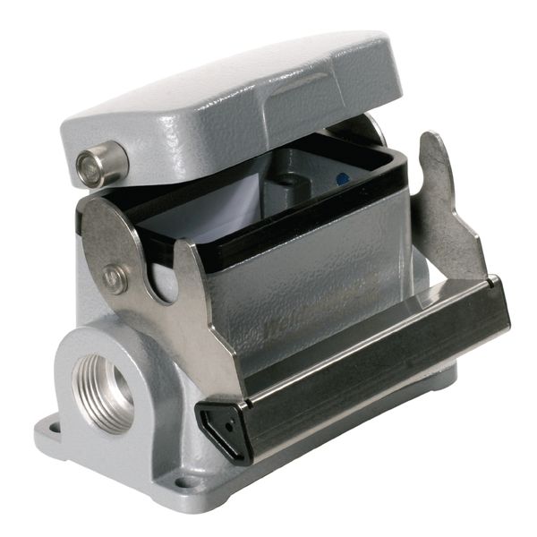 HDC enclosures, Size: 4, Protection degree: IP65, in plugged condition, Base housing, End-locking clamp, lower side, Standard, with cover, Size of cable entries: M 20 image 1