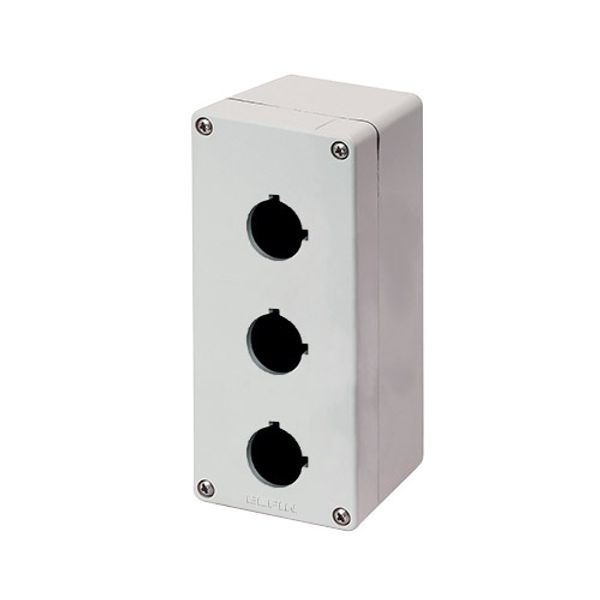 Aluminium push-button enclosure M4 70x155x80, 3 holes Ø 22, with cable entry image 1