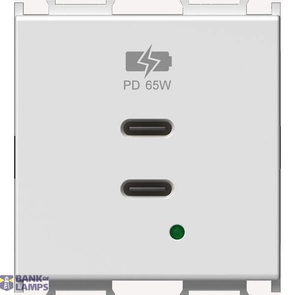 USB Power Supply 2xUSB-C, PD, 65W, 5V, 3A, 2m, White image 1