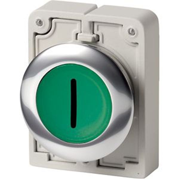 M30C-FDRL-G-X1 Illuminated pushbutton actuator, RMQ-Titan, Flat, maintained, green, inscribed, Metal bezel image 2