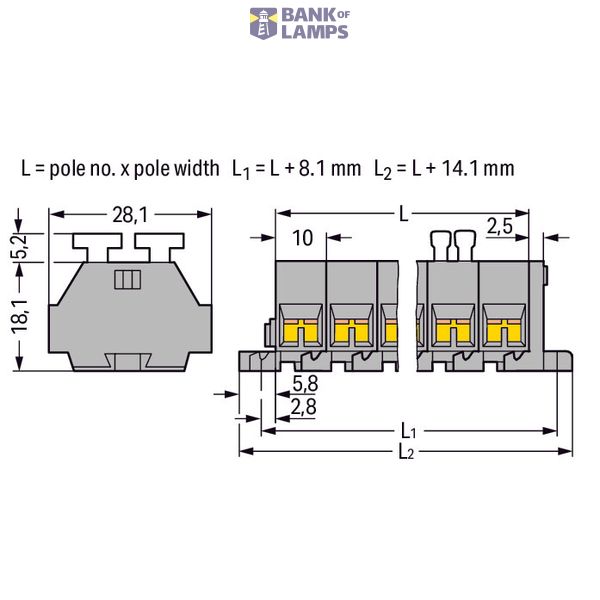 4-conductor terminal strip on both sides with push-buttons with fixing image 1