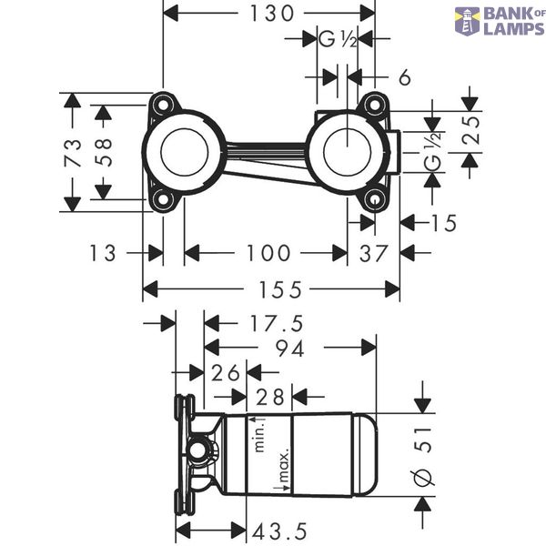 Concealed part for 2-hole sink mixer from the wall image 2