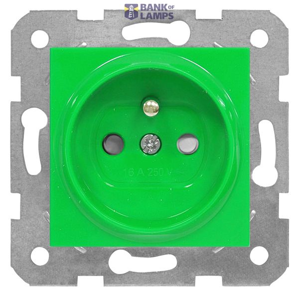 Pin socket outlet with safety shutter, green, screw clamps image 1