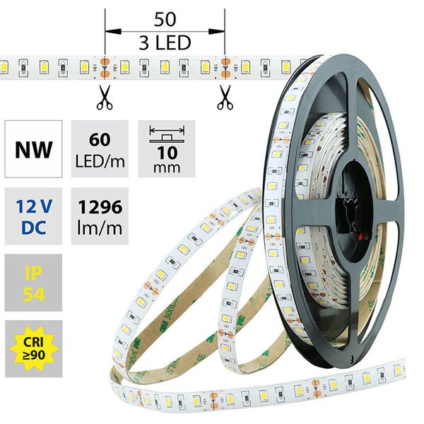 LED strip SMD2835 NW, 60LED/m, 14,4W/m, 1296lm/m, IP54, DC 12V, 10mm, 5m image 1
